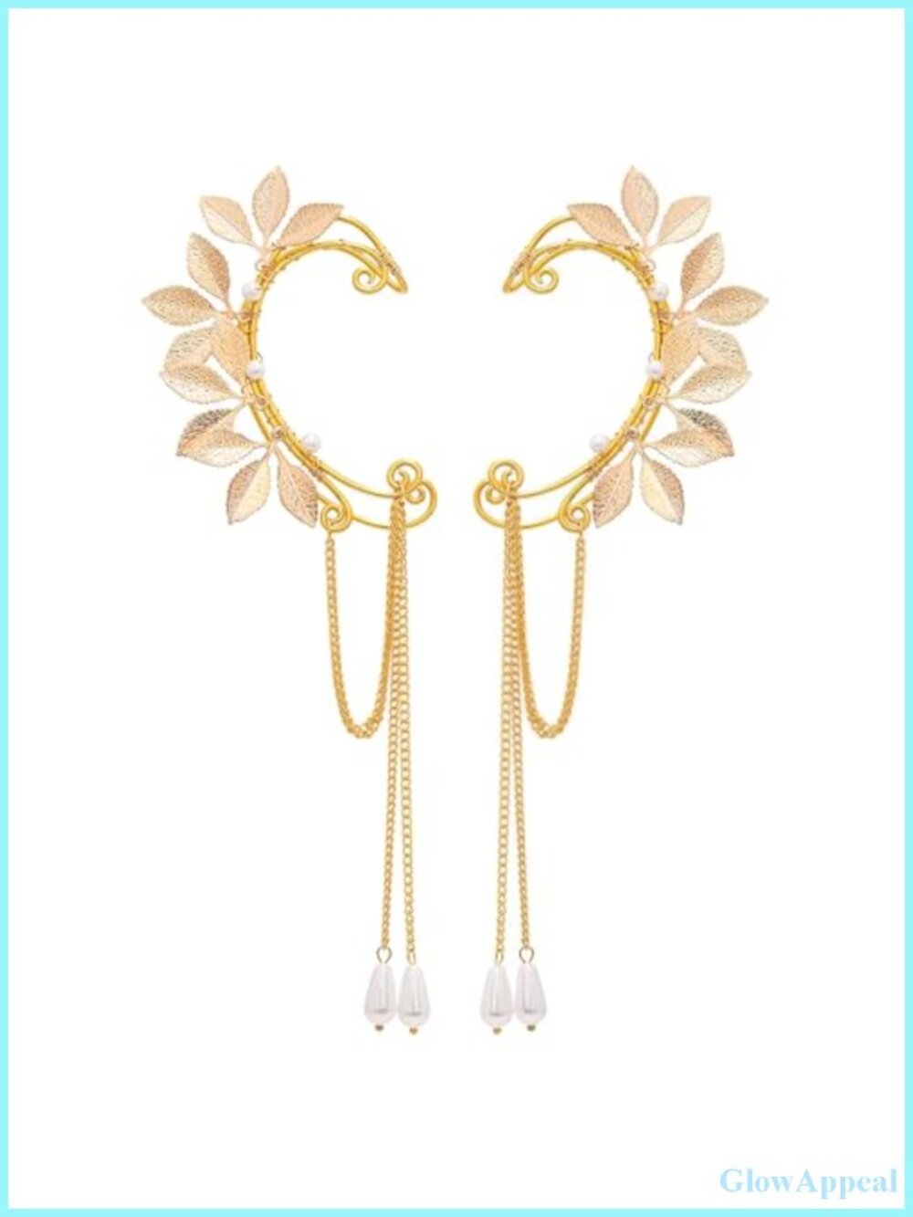 Handmade Gold Leaf Elf Ear Cuffs Non-Piercing Fairy Earrings for Cosplay